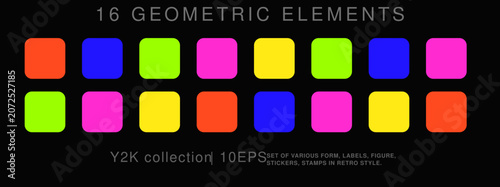 Photos Collection of sixteen colorful geometric shapes on separate blocks in retro styl