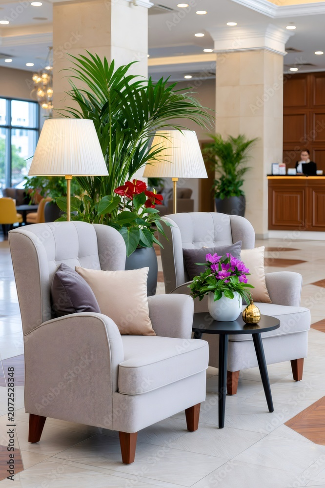 Fototapeta premium Modern hotel lobby with comfortable armchairs