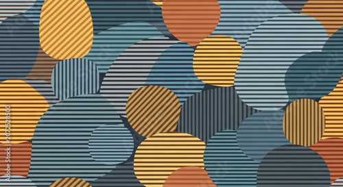 Abstract Geometric Pattern with Circles and Stripes in Warm and Cool Tones