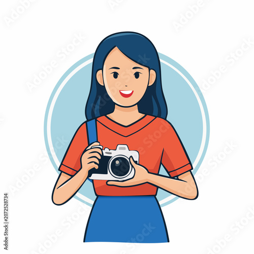 Woman holding a camera, flat illustration style