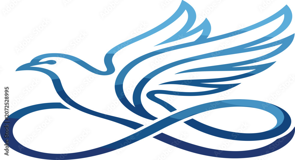 Obraz premium Flying dove logo design featuring elegant bird silhouette with infinity symbol and modern gradient line art