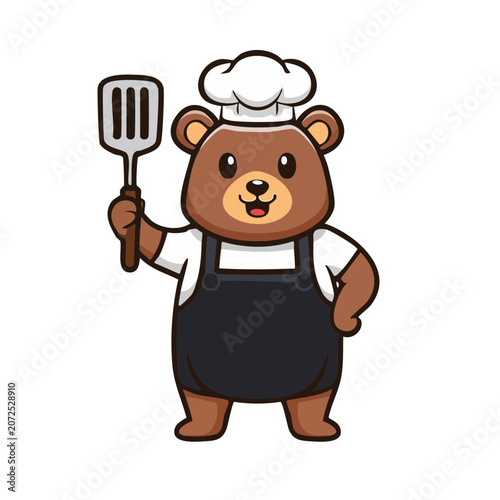 Cartoon Bear Chef Holding Spatula