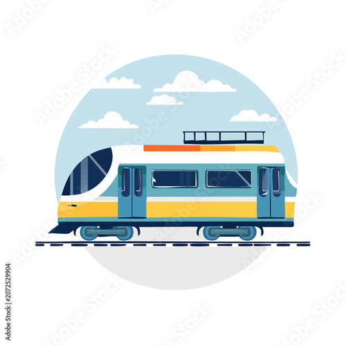 Flat vector illustration of a blue and yellow bus