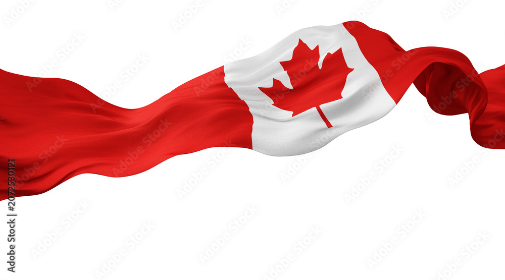 Naklejka premium Canadian flag ribbon flowing isolated on transparent background with copy space design for canada day banner 3D render