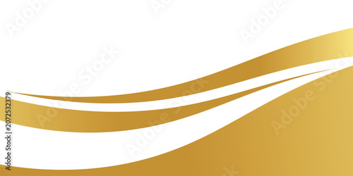 Abstract gold wave lines on white background. Modern dynamic curved graphic element for luxury banner or corporate design.
