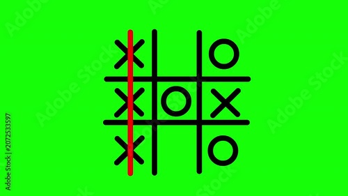 Tic Tac Toe Vertical Winning Move Animation | Classic Board Game Green Screen Overlay