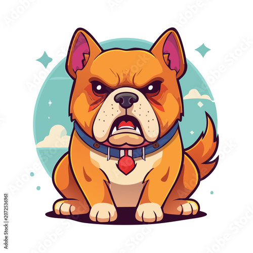 Cartoon Angry Bulldog with Blue Collar