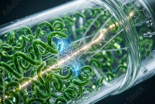 Futuristic Bioreactor Tube Culturing Green Spirulina Algae