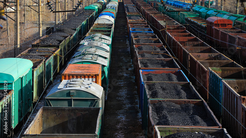 Bild auf Leinwand Coal railcars stand at a station in the city of Ekibastuz, Kazakhstan