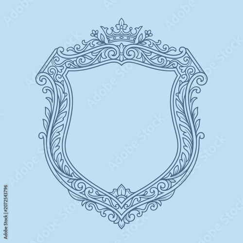 Canvas Print An ornate vintage shield frame with a royal crown design
