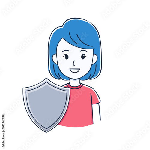 Girl holding shield flat vector illustration