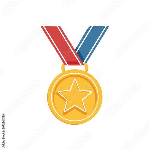 Gold Medal with Star and Red Blue Ribbon