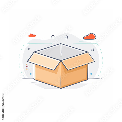 Open cardboard shipping box flat vector illustration
