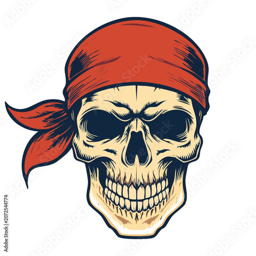Red and black skull with feathers and sun