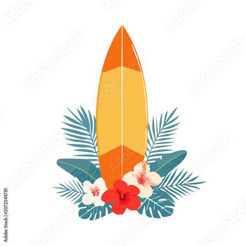 Red tulip in blue vase with water and leaves