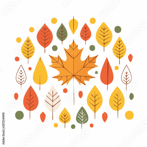Autumn leaves and dots in flat design style