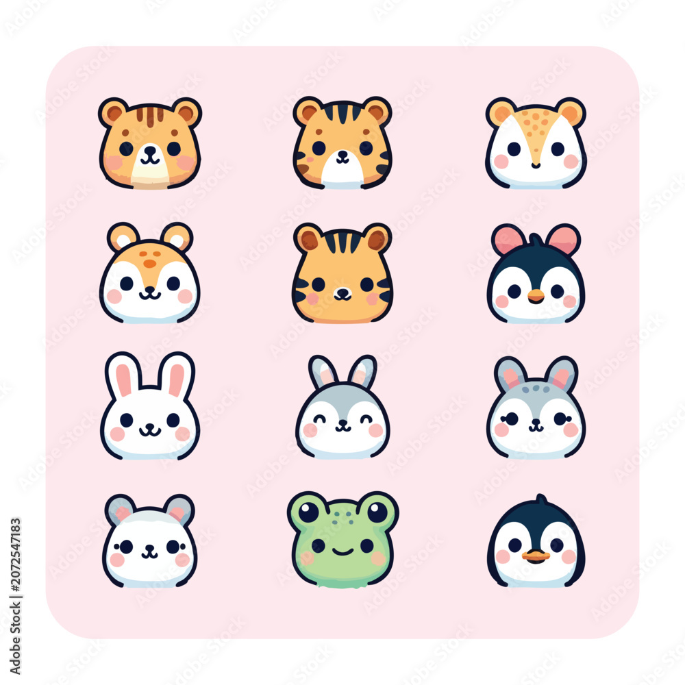 Fototapeta premium Cute Cartoon Animals Illustration, Sweet Character Design for Kids