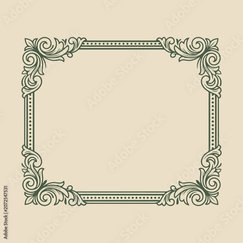 Elegant vintage green floral border on a beige background