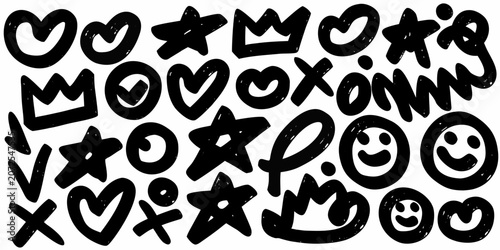Konstfotografi Black graffiti symbols and shapes on a white background