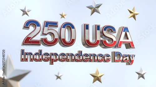 USA Independence Day celebration typography with stars and patriotic colors