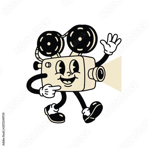 Cartoon film camera character.