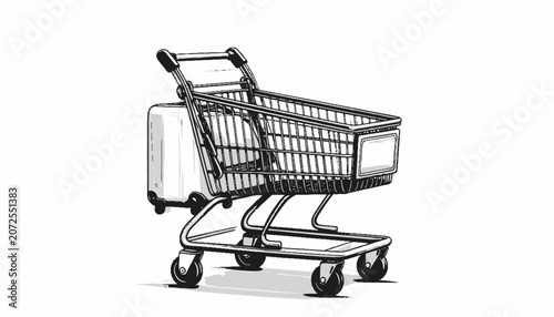 Shopping cart with luggage attached.