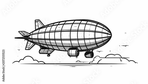 Vintage Blimp Airship in Flight.
