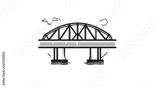 Steel arch bridge structure illustration.