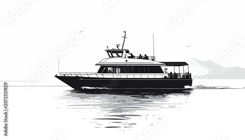 Large Boat Sailing On Calm Water.