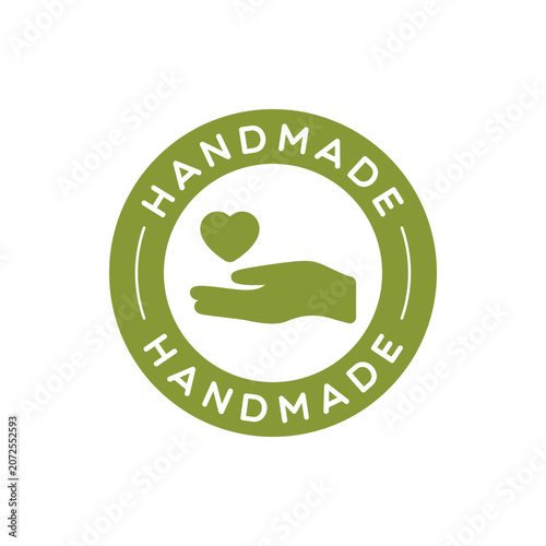 Vector Round Handmade Label on White Background