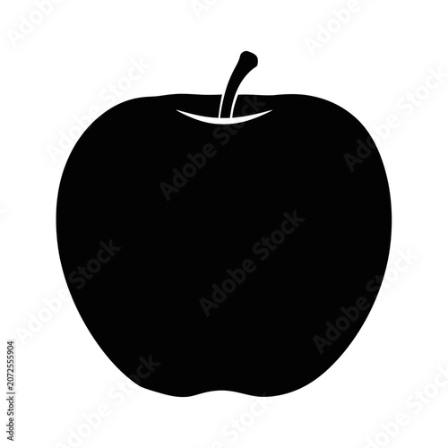 Minimalistic Black and White Silhouette of an Apple with a Simplified Design for Artistic and Modern Display Use