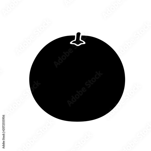 Minimalistic black and white illustration of a round fruit with a small stem on top