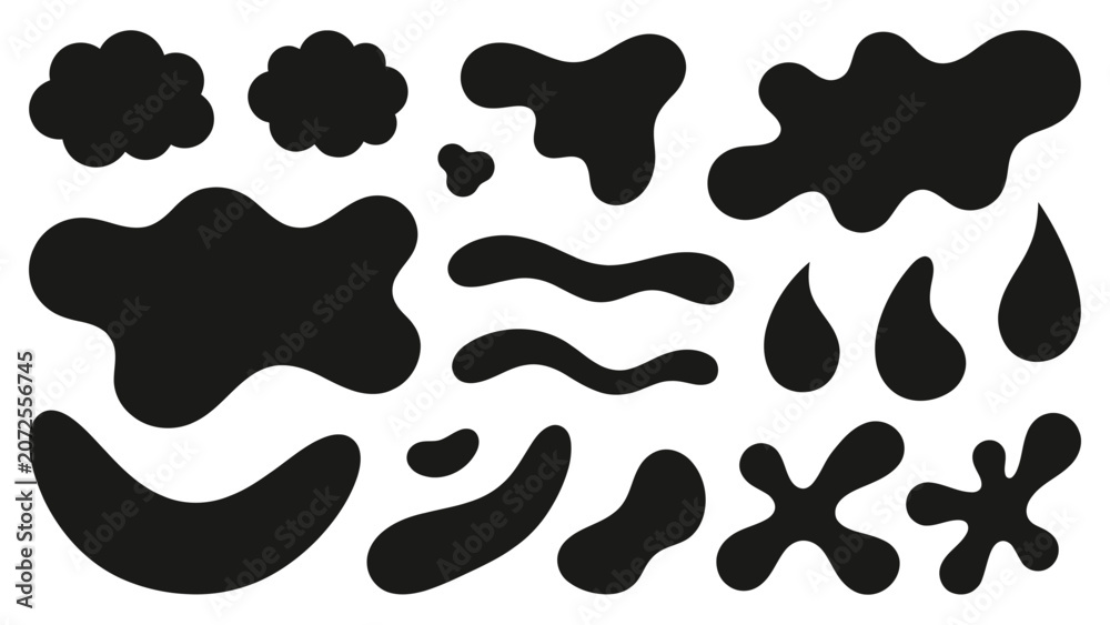Fototapeta premium Modern black abstract shapes set for graphic design, backgrounds, and branding