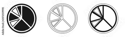 Tableau sur toile Three circular pie charts with varying segmentations illustrating data distribut