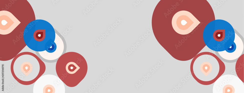Obraz premium Abstract circles, red, blue, white. Overlapping shapes create modern pattern. Simple design, flat illustration, neutral background.