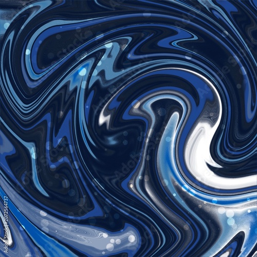 Blue and Black Marbled Liquid Swirl Background. Dark Blue Abstract Fluid Swirl Background  Modern