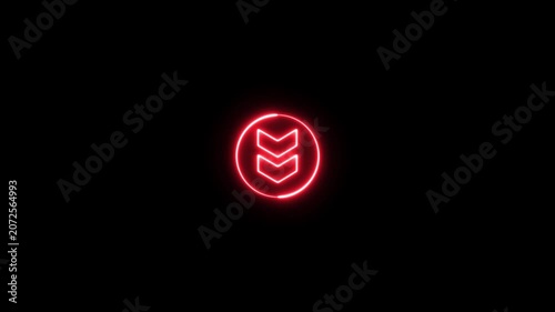Glowing circle with down arrow animation on the black background.