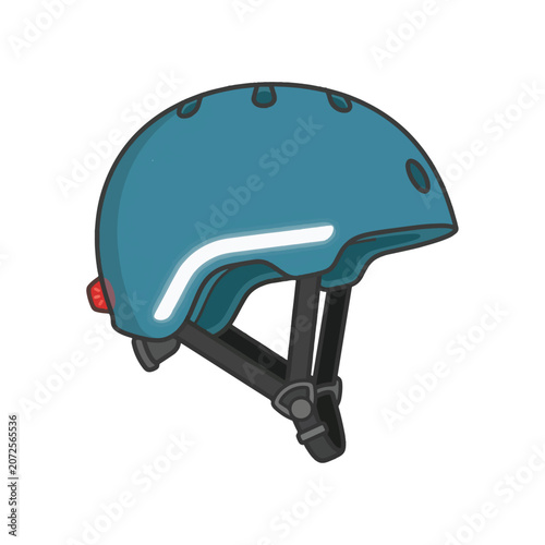 Teal blue bicycle helmet vector illustration, protective headgear for cycling and skating, modern safety sports equipment with chin strap