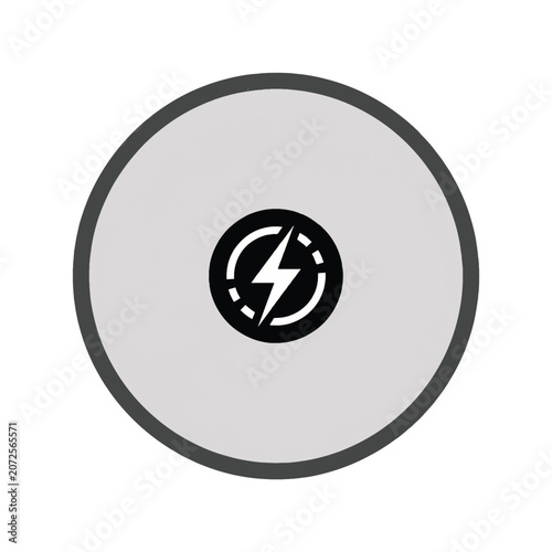 Minimalist lightning bolt icon in circular frame, black and white electric power symbol, modern energy charging vector graphic for UI design
