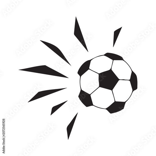 Black and white soccer ball with dynamic motion lines, symbolizing energy and movement in sports.