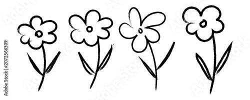 Hand Drawn Flower Doodle Set Black Outline Floral Sketch Collection