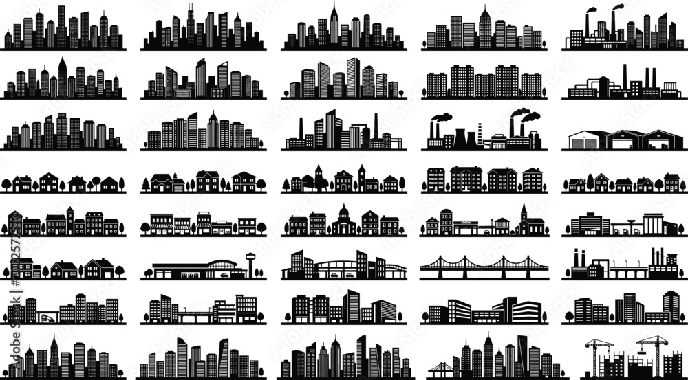 Obraz premium City Skyline Silhouette Collection Vector Set