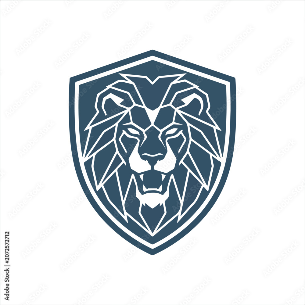 Obraz premium Geometric Lion Head Logo Inside Shield Emblem Design.