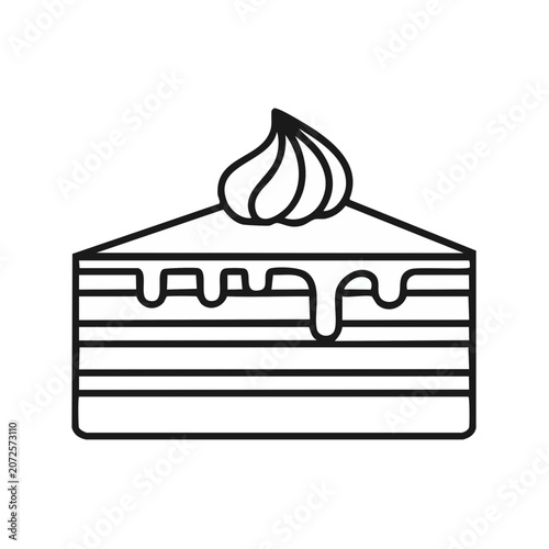 Flat line art cake slice with frosting