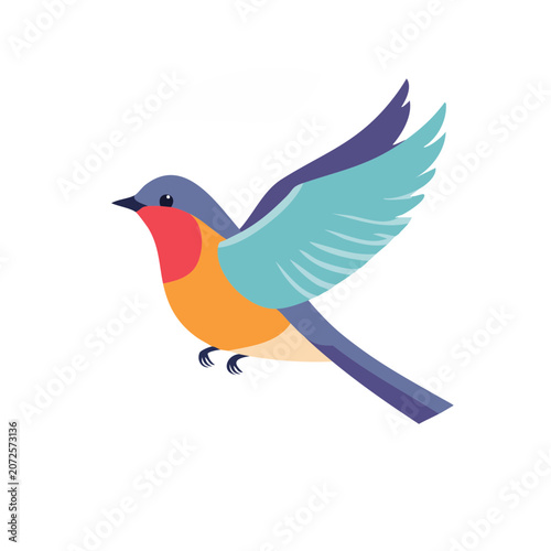 Flat vector illustration of a colorful bird in flight
