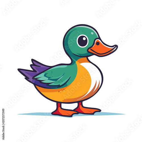 Flat vector illustration of a colorful parrot on a perch
