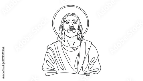 Obraz na plátne One continuous line illustration of an jesus christ , isolated on white background