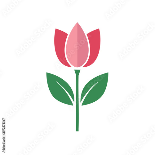 Red tulip flower flat vector illustration