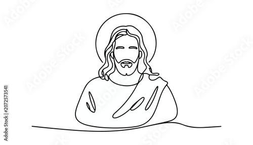 Fotografía One continuous line illustration of an jesus christ , isolated on white background