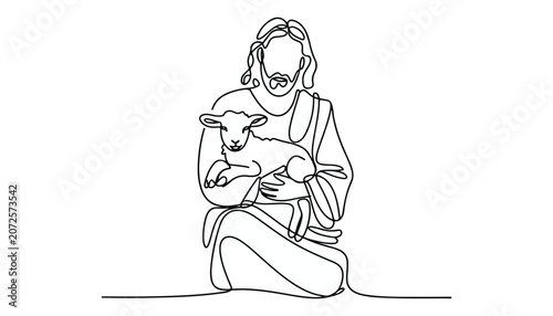 Fotografía One continuous line illustration of an jesus christ , isolated on white background
